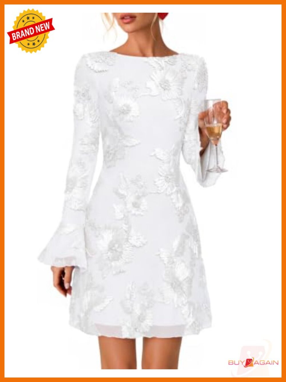MEROKEETY Women's 3D Floral Embroidered Mesh Ruffle Sleeve Bodycon Mini Dress